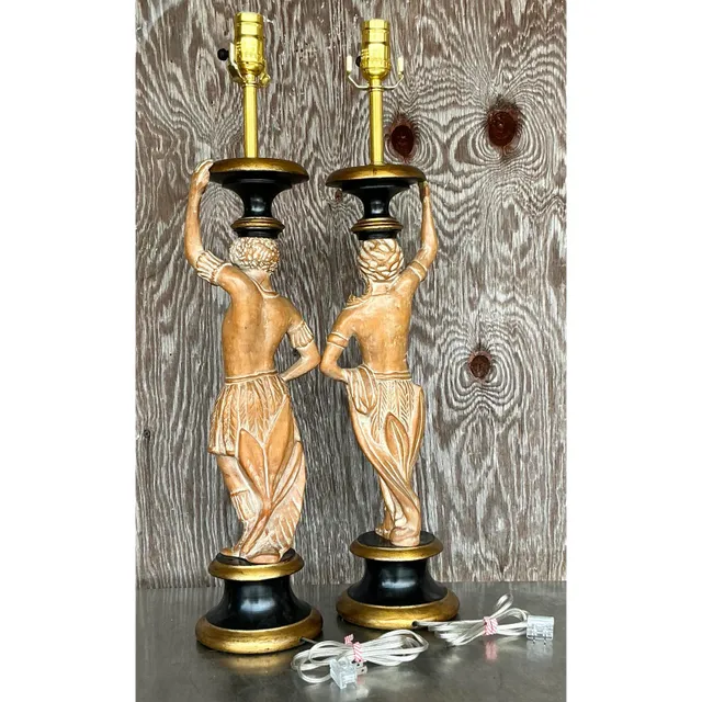 Vintage Boho Carved Figural Lamps - a Pair — additional photo 3