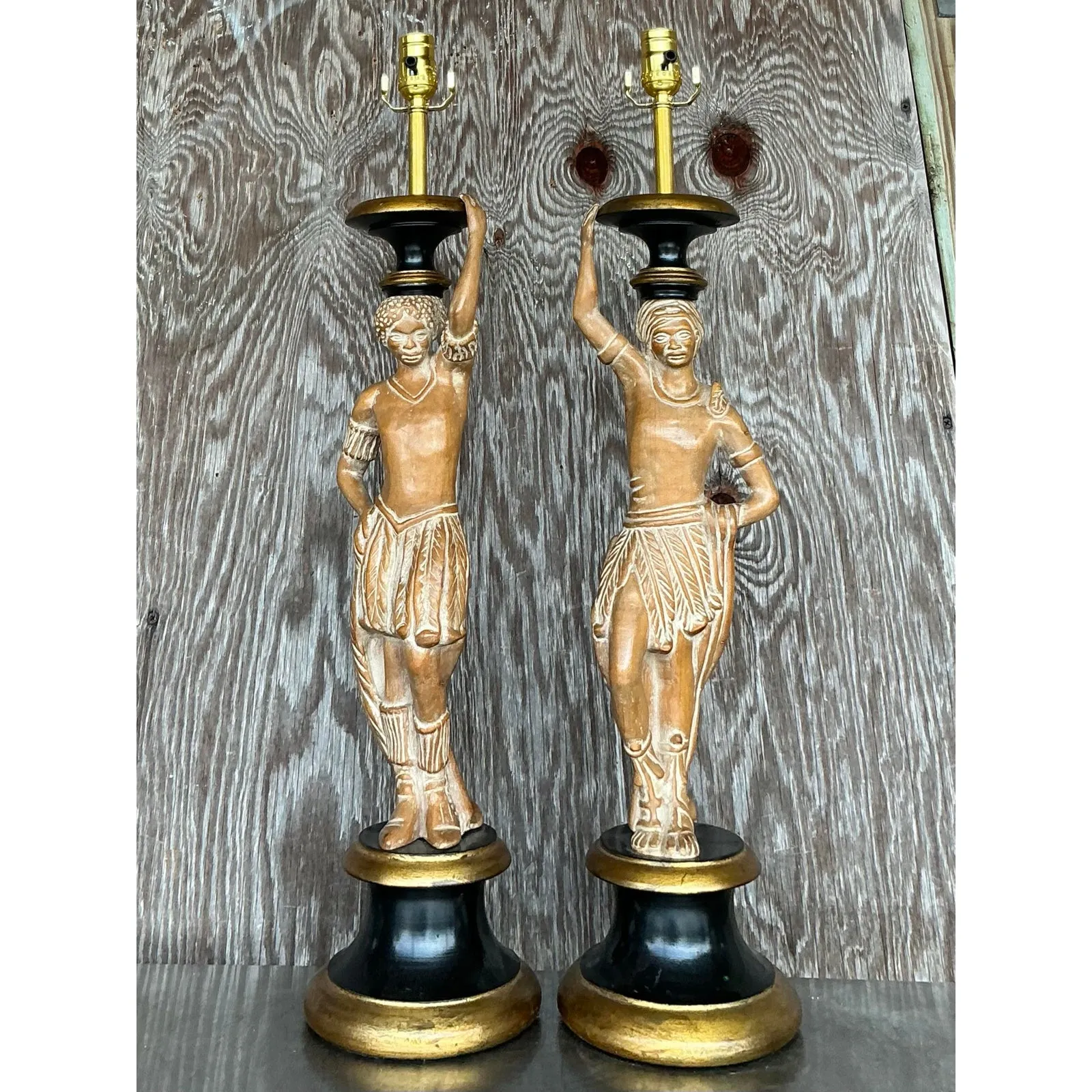 Vintage Boho Carved Figural Lamps - a Pair — additional photo 7