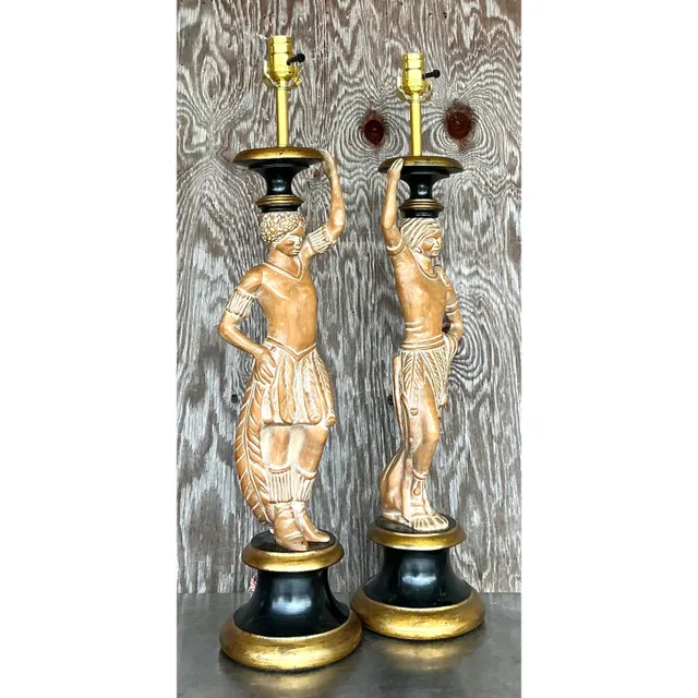 Vintage Boho Carved Figural Lamps - a Pair — additional photo 4