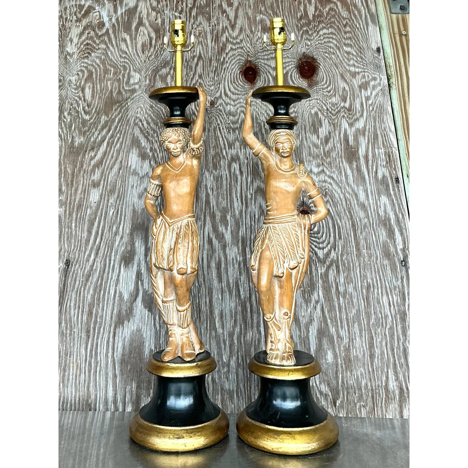 Vintage Boho Carved Figural Lamps - a Pair — additional photo 5