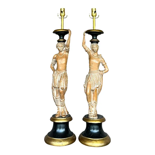 Vintage Boho Carved Figural Lamps - a Pair — additional photo 6