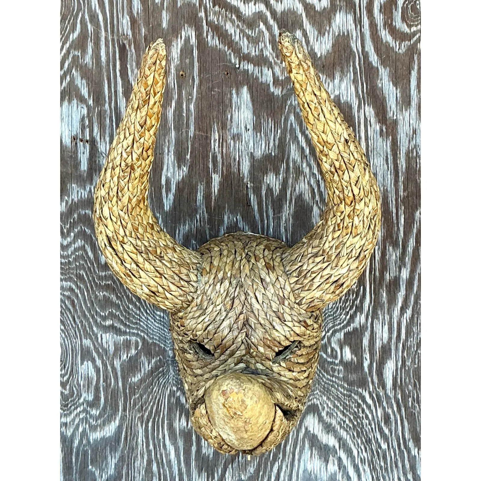 Vintage Boho Woven Rattan Bull — additional photo 3