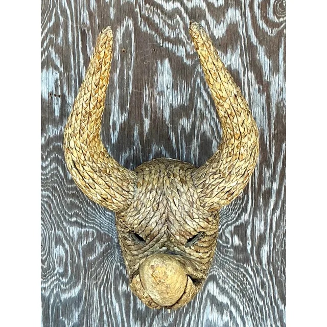 Vintage Boho Woven Rattan Bull — additional photo 3