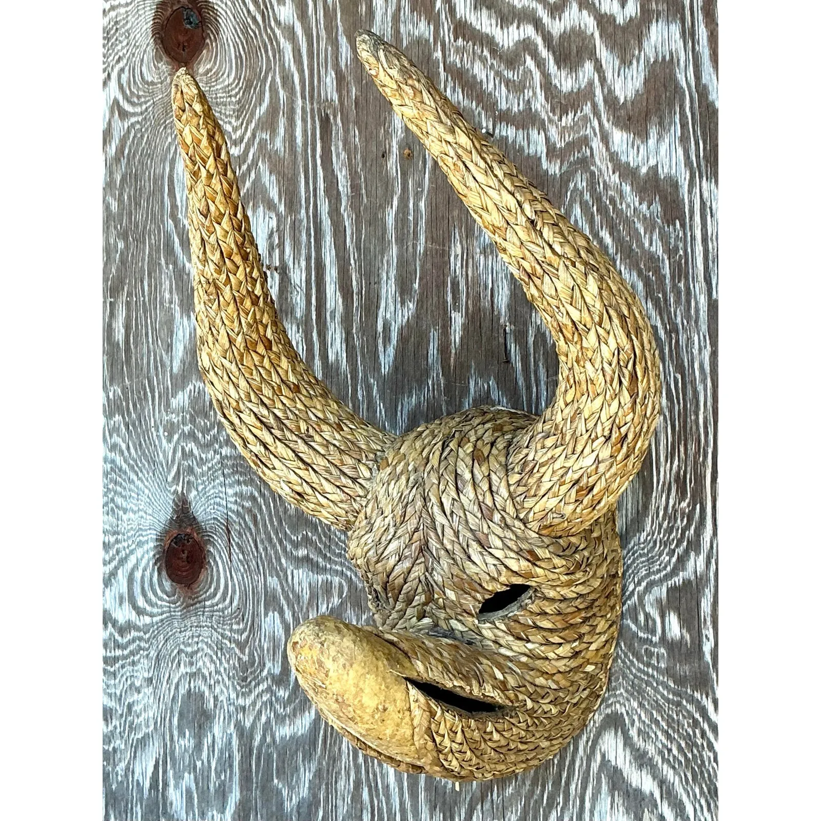 Vintage Boho Woven Rattan Bull — additional photo 2
