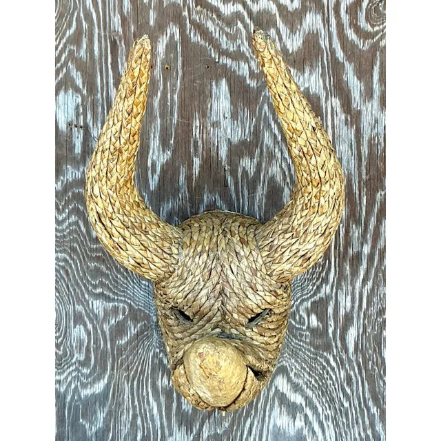 Vintage Boho Woven Rattan Bull — additional photo 4