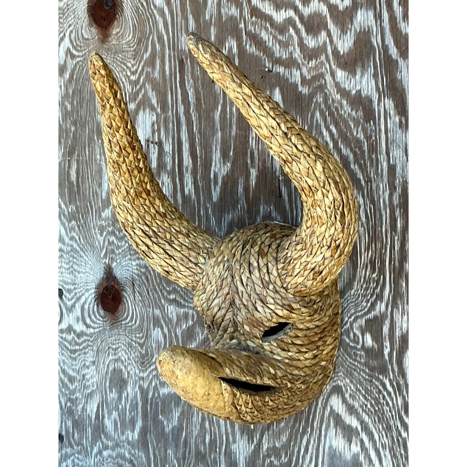 Vintage Boho Woven Rattan Bull — additional photo 5
