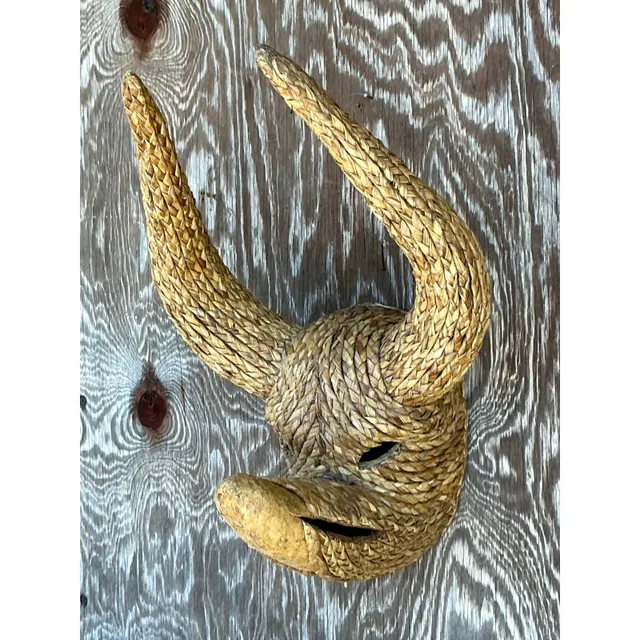 Vintage Boho Woven Rattan Bull — additional photo 5