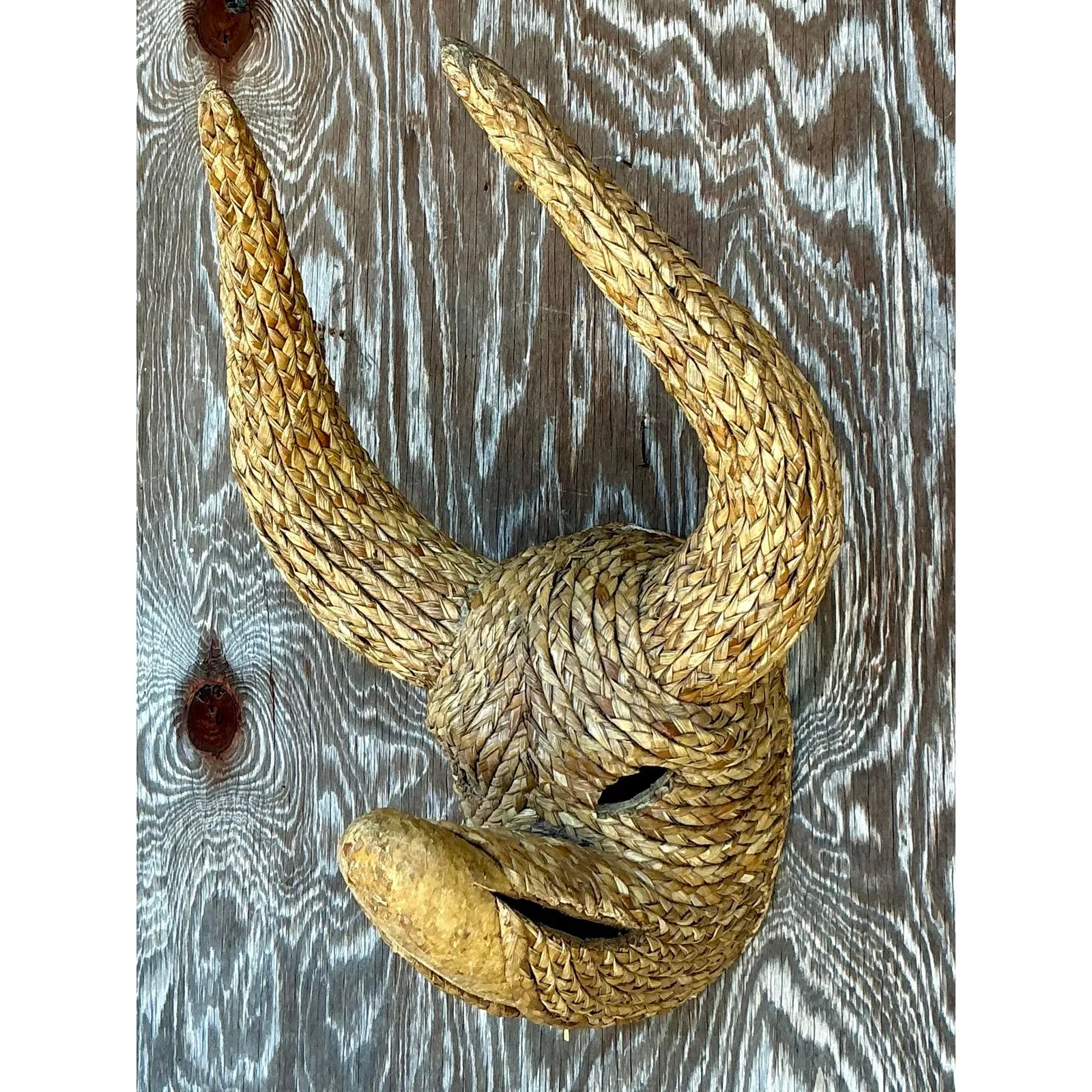 Vintage Boho Woven Rattan Bull — additional photo 6