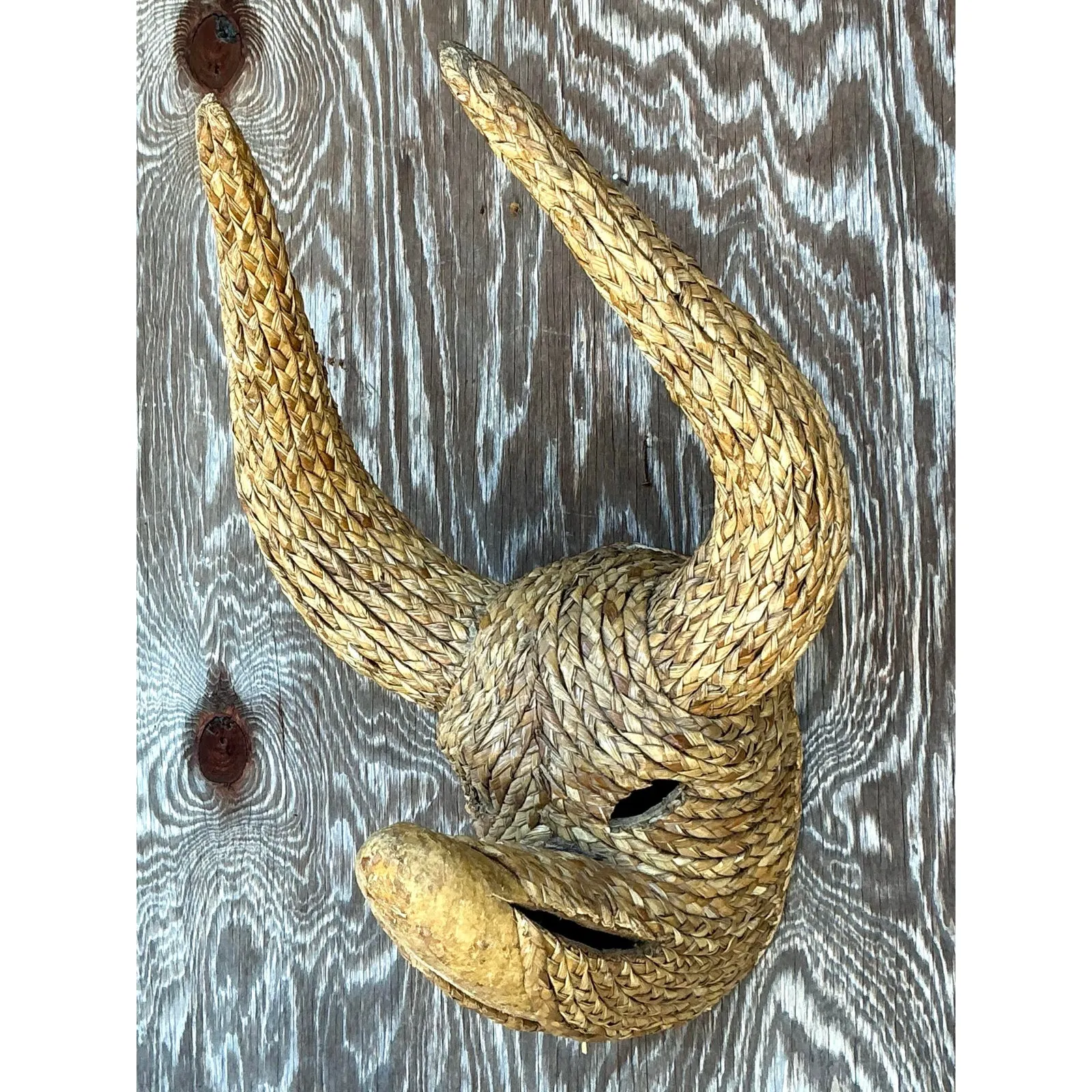 Vintage Boho Woven Rattan Bull — additional photo 7