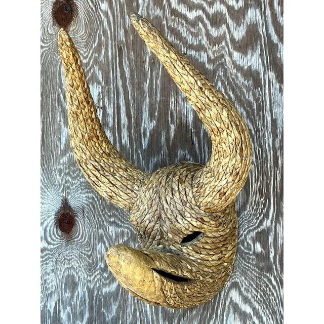 Vintage Boho Woven Rattan Bull — additional photo 7