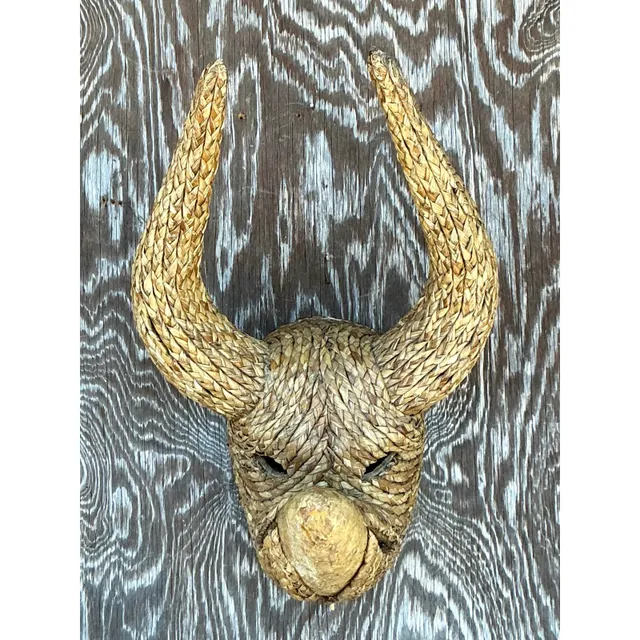 Vintage Boho Woven Rattan Bull — additional photo 8