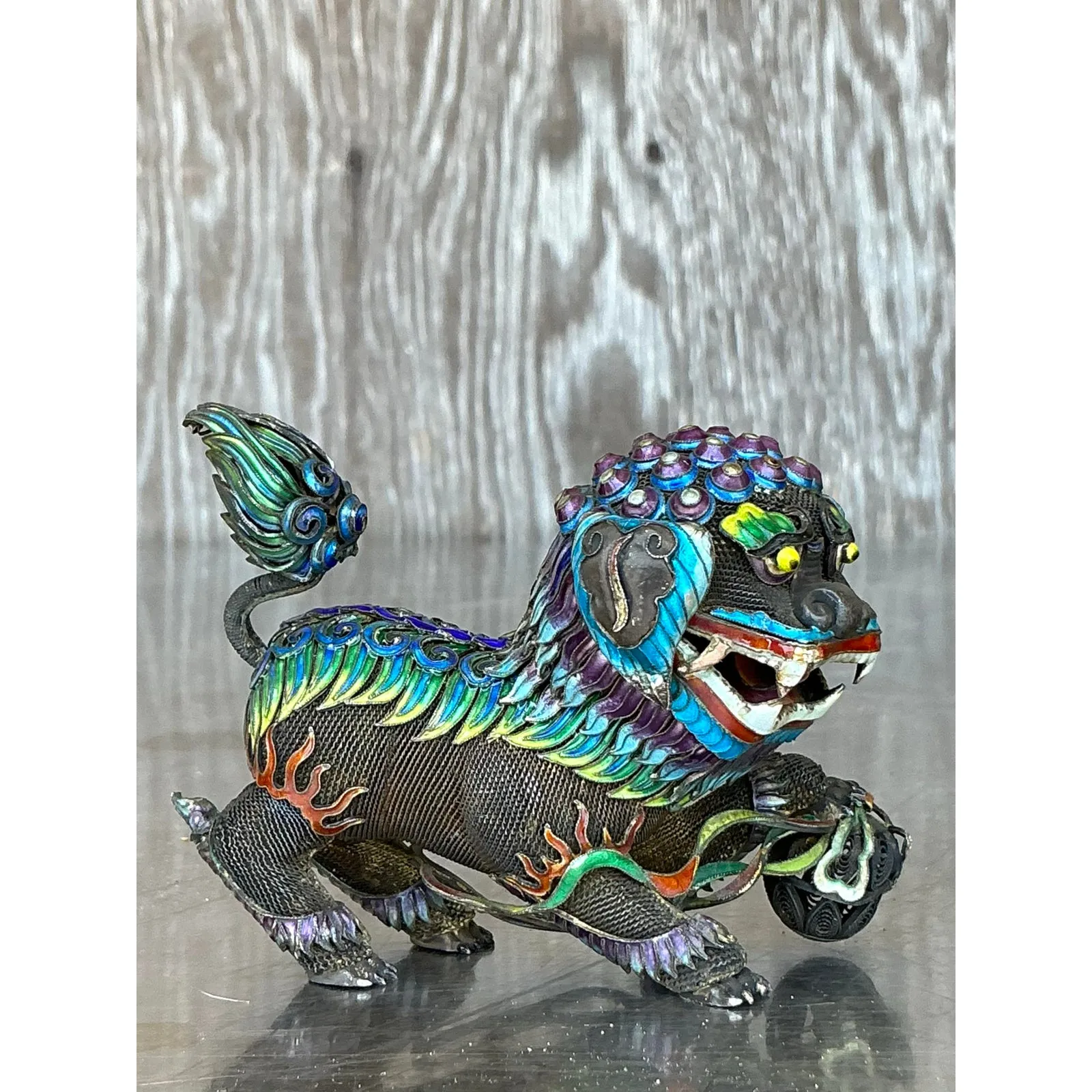 Vintage Chinese Silver 925 Enameled Foo Dogs - Set of 2 — additional photo 8