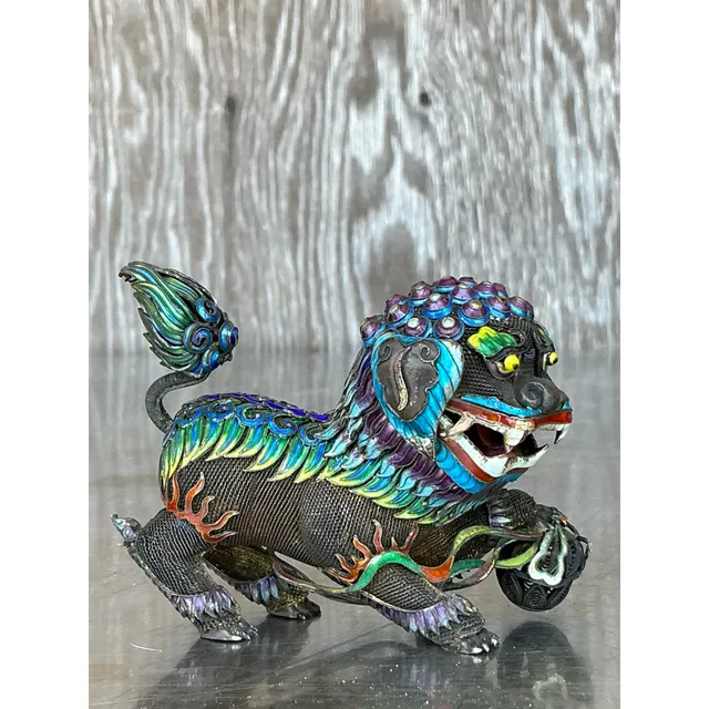 Vintage Chinese Silver 925 Enameled Foo Dogs - Set of 2 — additional photo 8