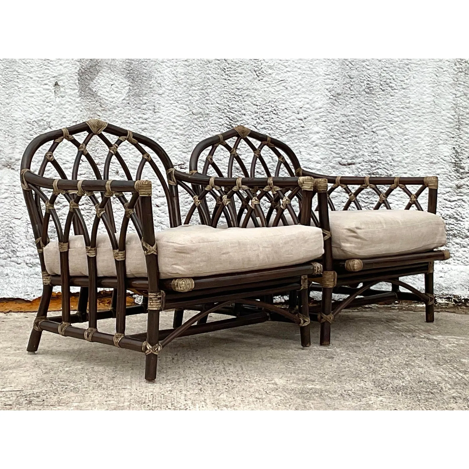 Vintage Coastal Rattan Cathedral Lounge Chairs After McGuire - Set of 2 — additional photo 2