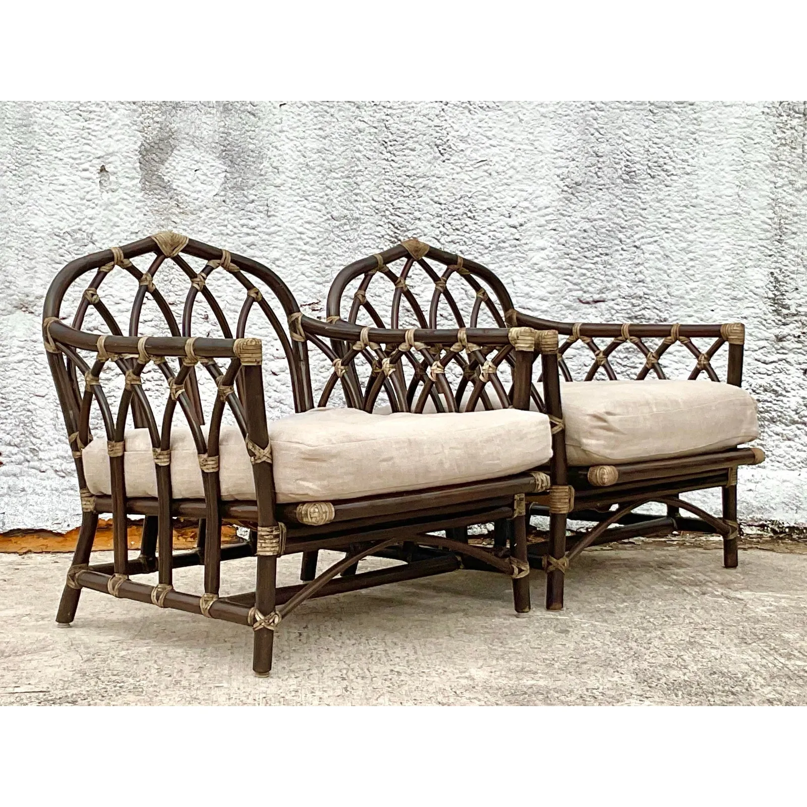 Vintage Coastal Rattan Cathedral Lounge Chairs After McGuire - Set of 2 — additional photo 3
