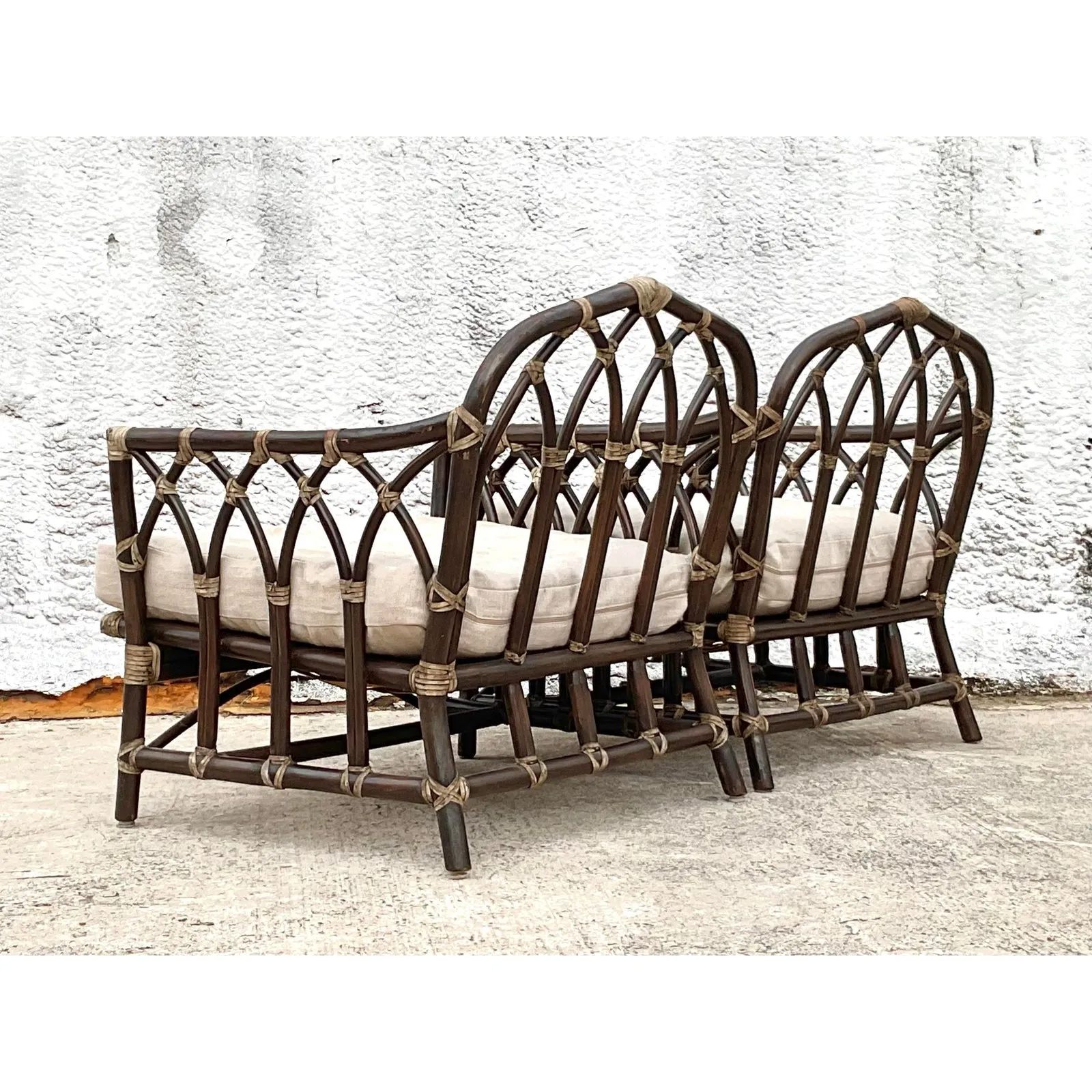 Vintage Coastal Rattan Cathedral Lounge Chairs After McGuire - Set of 2 — additional photo 4