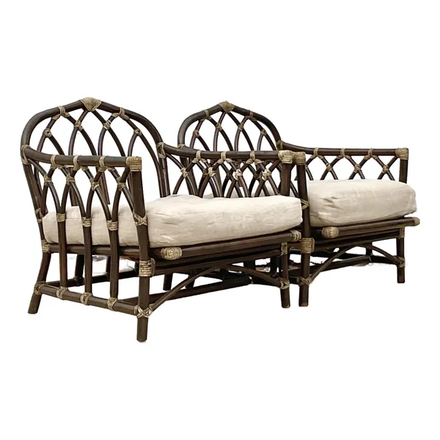 Vintage Coastal Rattan Cathedral Lounge Chairs After McGuire - Set of 2 — additional photo 1