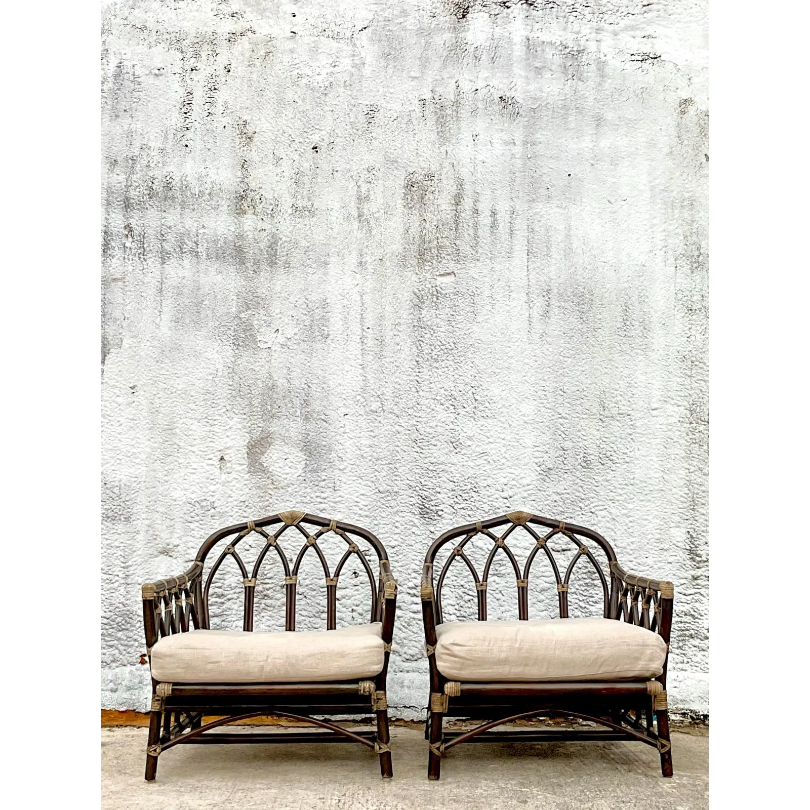 Vintage Coastal Rattan Cathedral Lounge Chairs After McGuire - Set of 2 — additional photo 5