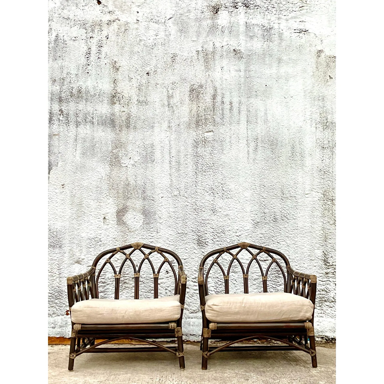 Vintage Coastal Rattan Cathedral Lounge Chairs After McGuire - Set of 2 — additional photo 6