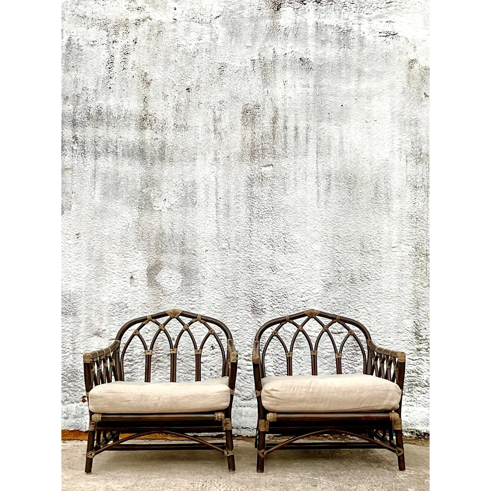 Vintage Coastal Rattan Cathedral Lounge Chairs After McGuire - Set of 2 — additional photo 7