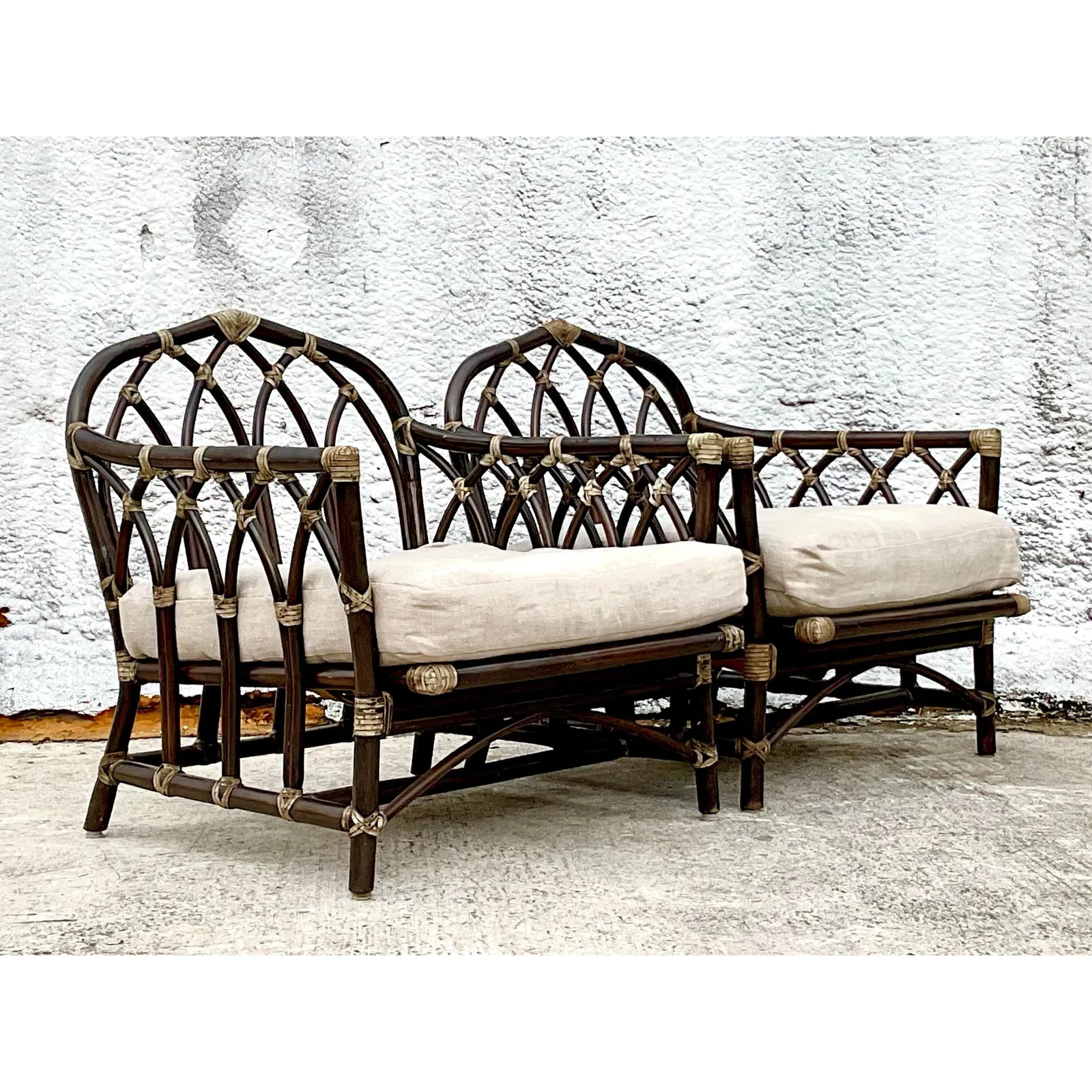 Vintage Coastal Rattan Cathedral Lounge Chairs After McGuire - Set of 2 — additional photo 8