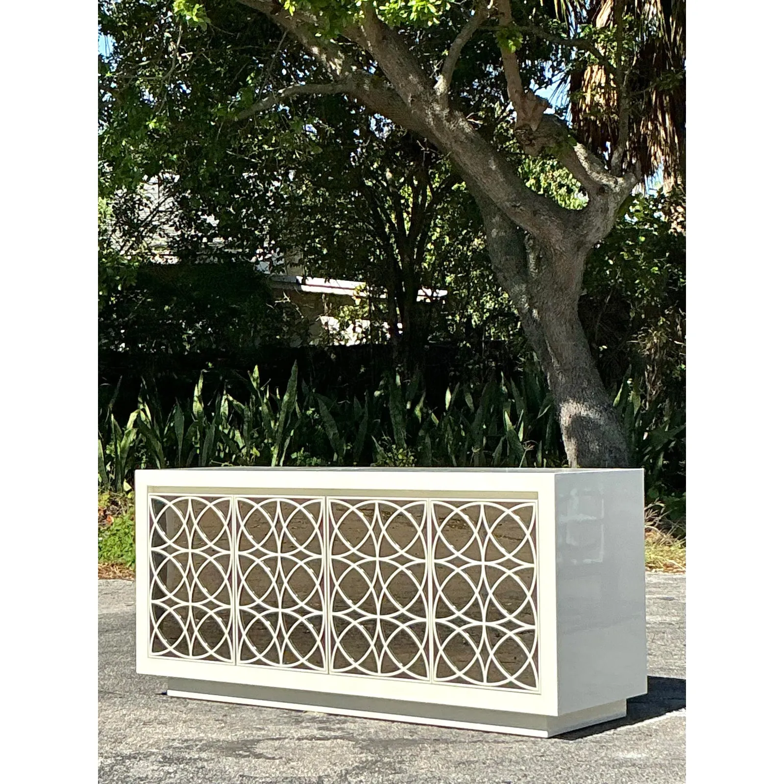 Vintage Regency Fretwork Credenza With Mirrored Front — additional photo 2