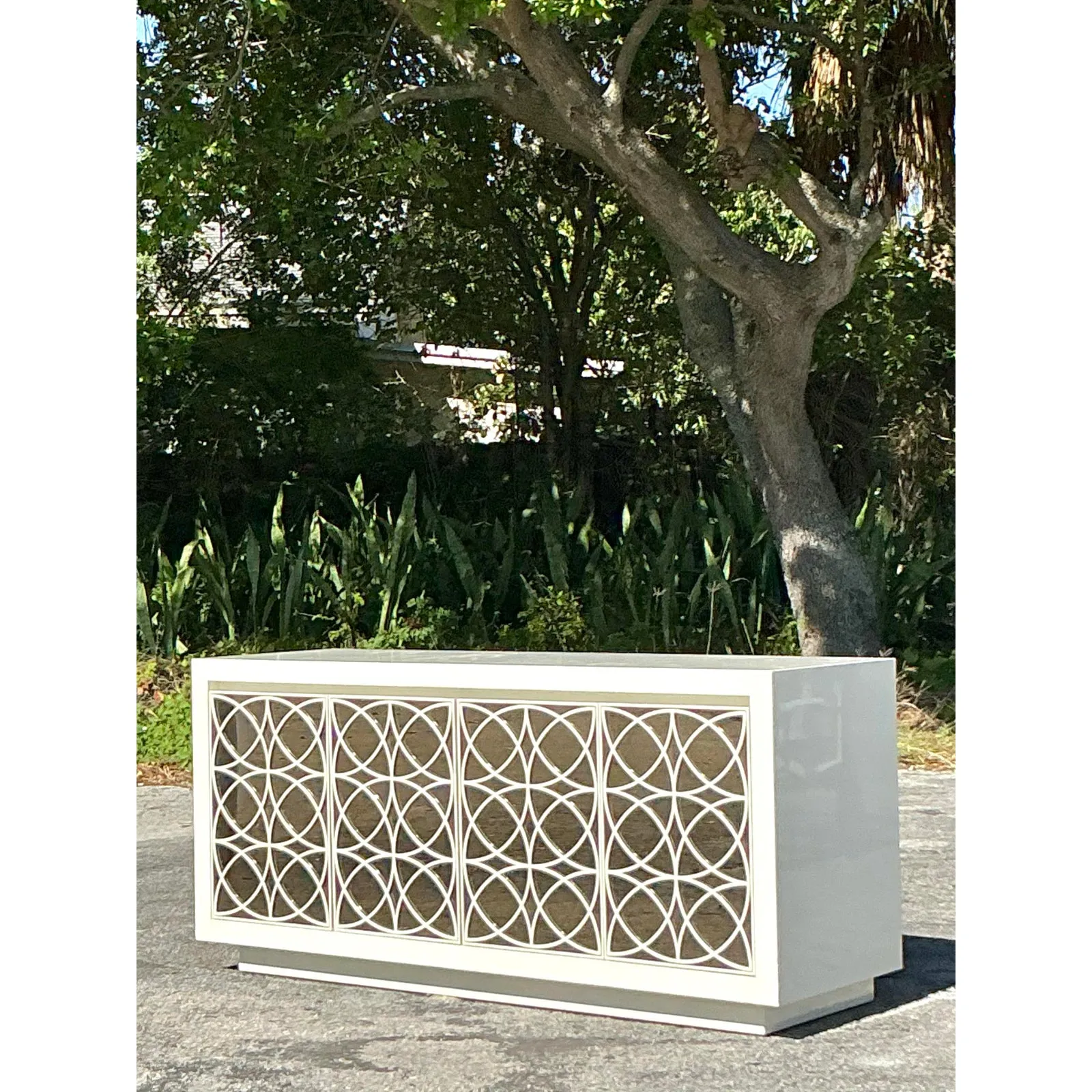 Vintage Regency Fretwork Credenza With Mirrored Front — additional photo 3