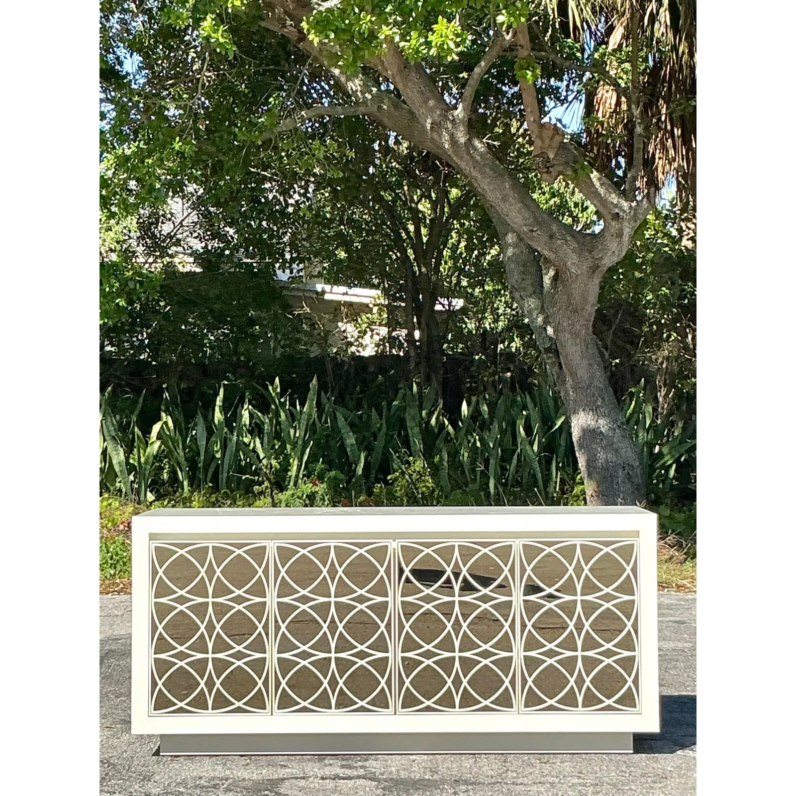 Vintage Regency Fretwork Credenza With Mirrored Front — additional photo 4