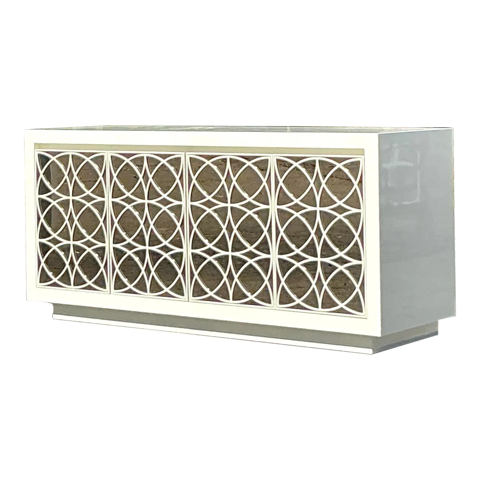 Vintage Regency Fretwork Credenza With Mirrored Front