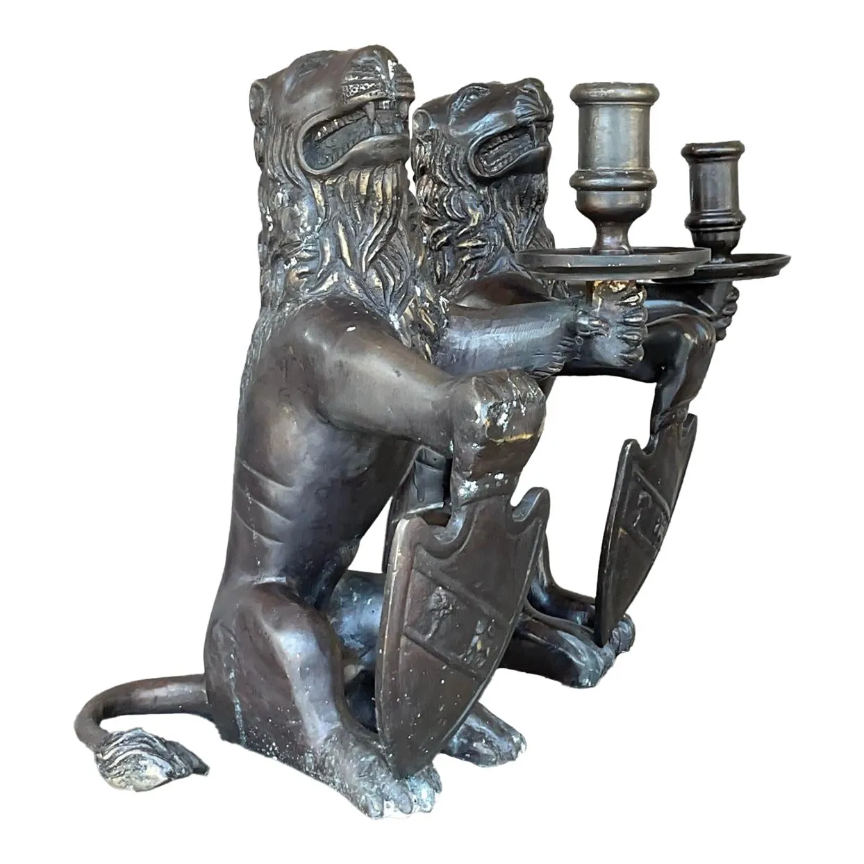 Vintage Boho Sarreid Bronze Heraldic Lion Candlesticks - A Pair — additional photo 1