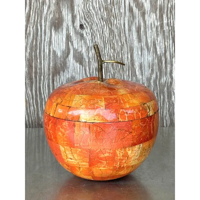 Vintage Boho Maitland Smith Tessellated Stone Apple Lidded Box — additional photo 7