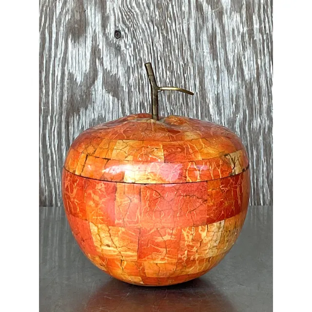 Vintage Boho Maitland Smith Tessellated Stone Apple Lidded Box — additional photo 2