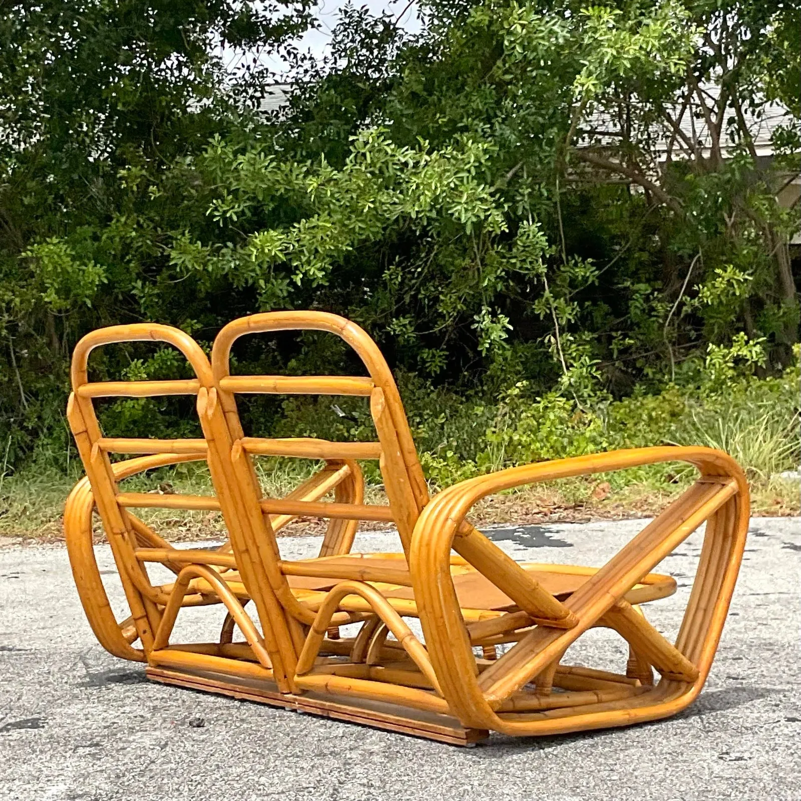 Vintage Coastal Four Strand Bent Rattan Loveseat After Frankl — additional photo 1