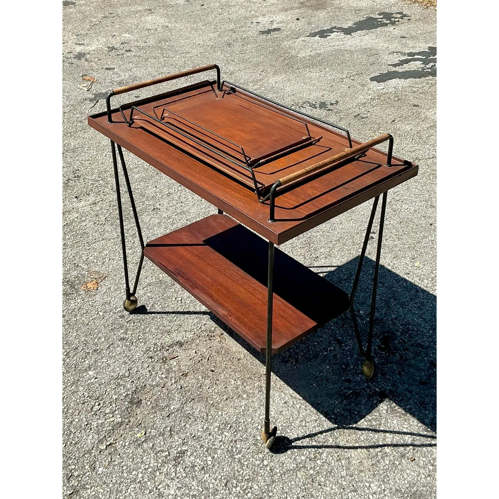 Vintage Swedish Teak Bar Cart With Serving Trays - Set of 3 — additional photo 2