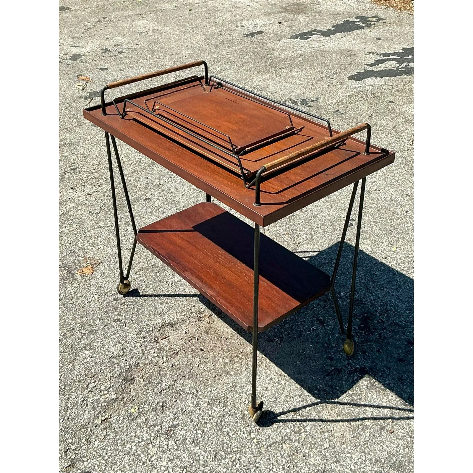 Vintage Swedish Teak Bar Cart With Serving Trays - Set of 3 — additional photo 3