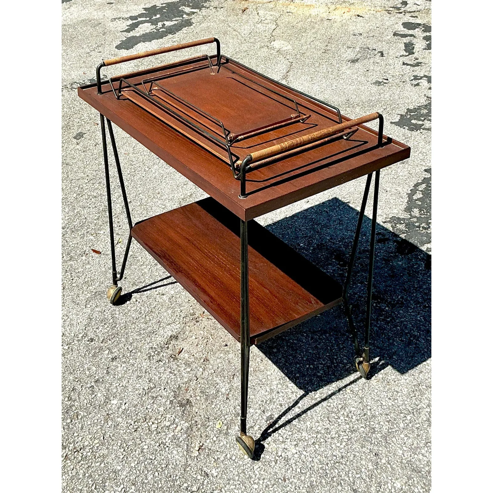 Vintage Swedish Teak Bar Cart With Serving Trays - Set of 3 — additional photo 4