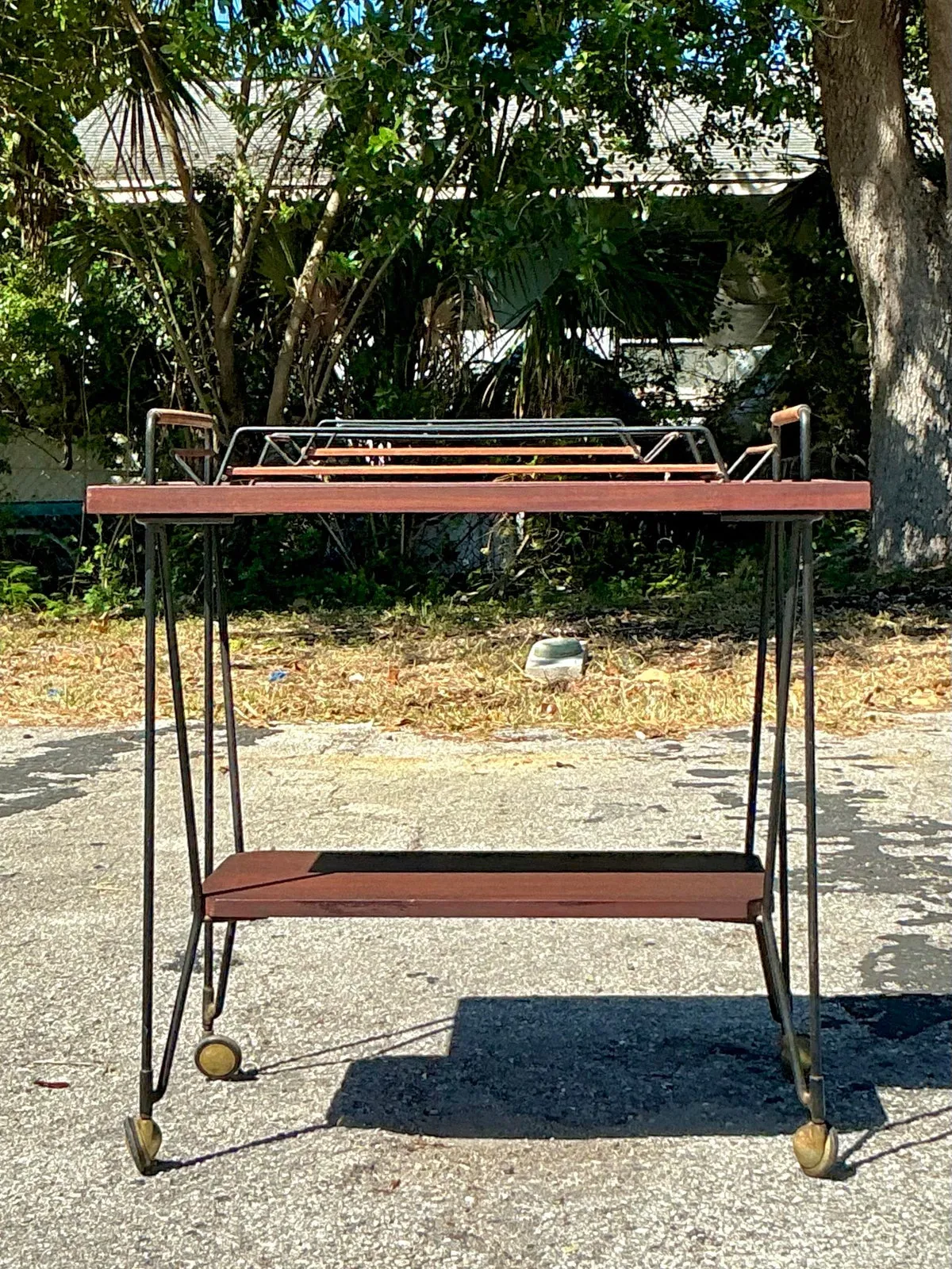 Vintage Swedish Teak Bar Cart With Serving Trays - Set of 3 - Top view