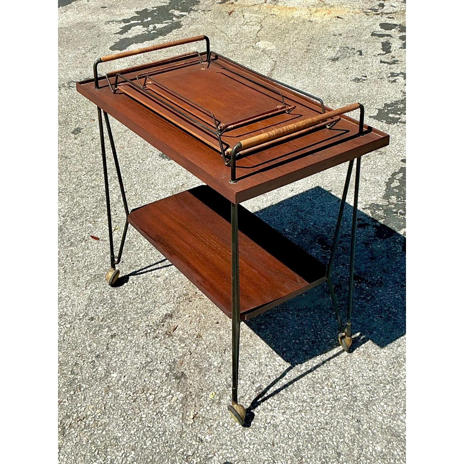 Vintage Swedish Teak Bar Cart With Serving Trays - Set of 3 — additional photo 7