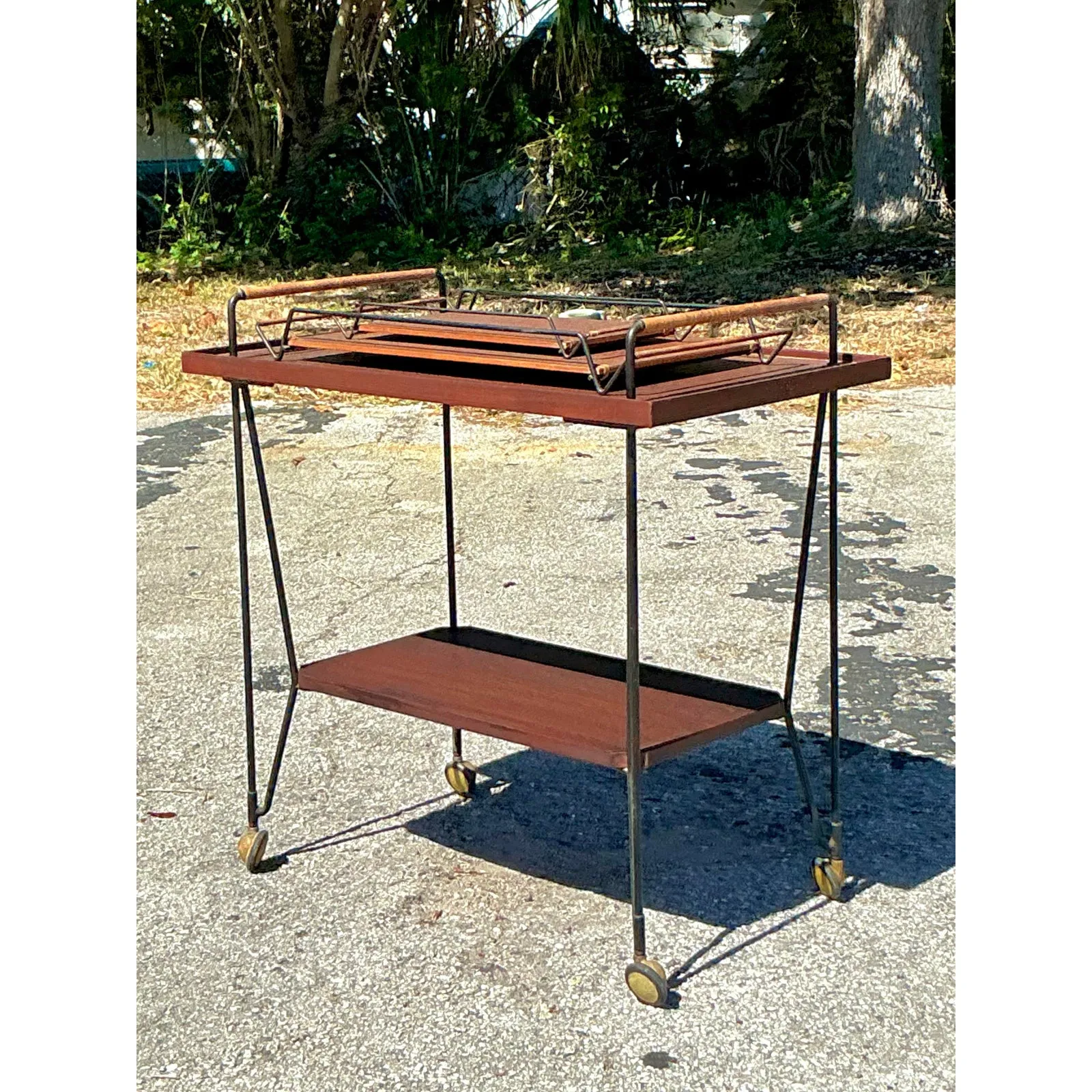 Vintage Swedish Teak Bar Cart With Serving Trays - Set of 3 — additional photo 8