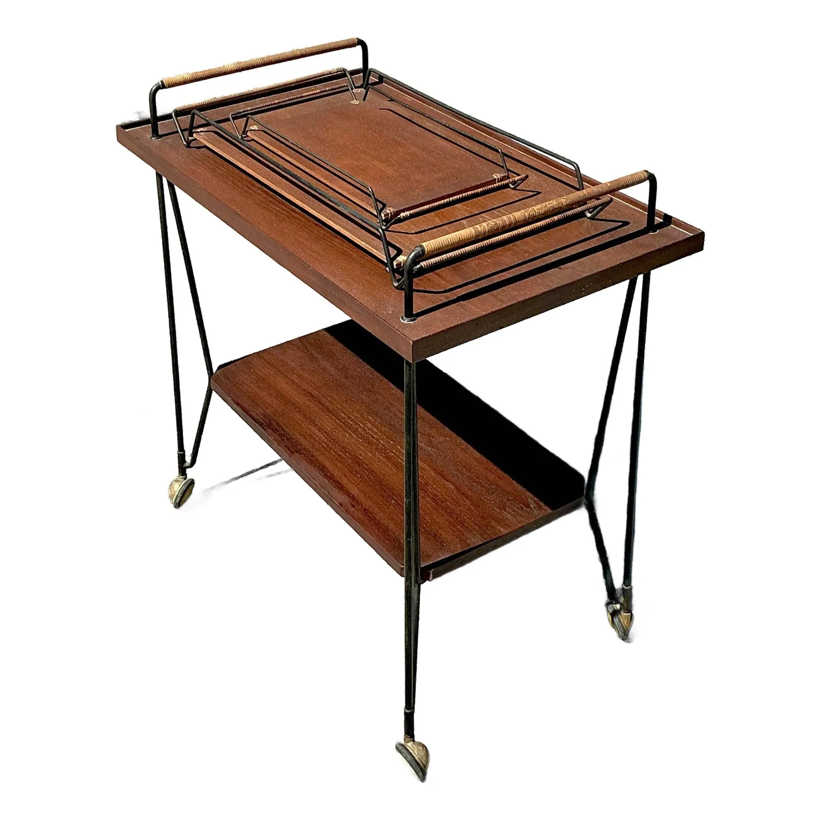 Vintage Swedish Teak Bar Cart With Serving Trays - Set of 3 — additional photo 1