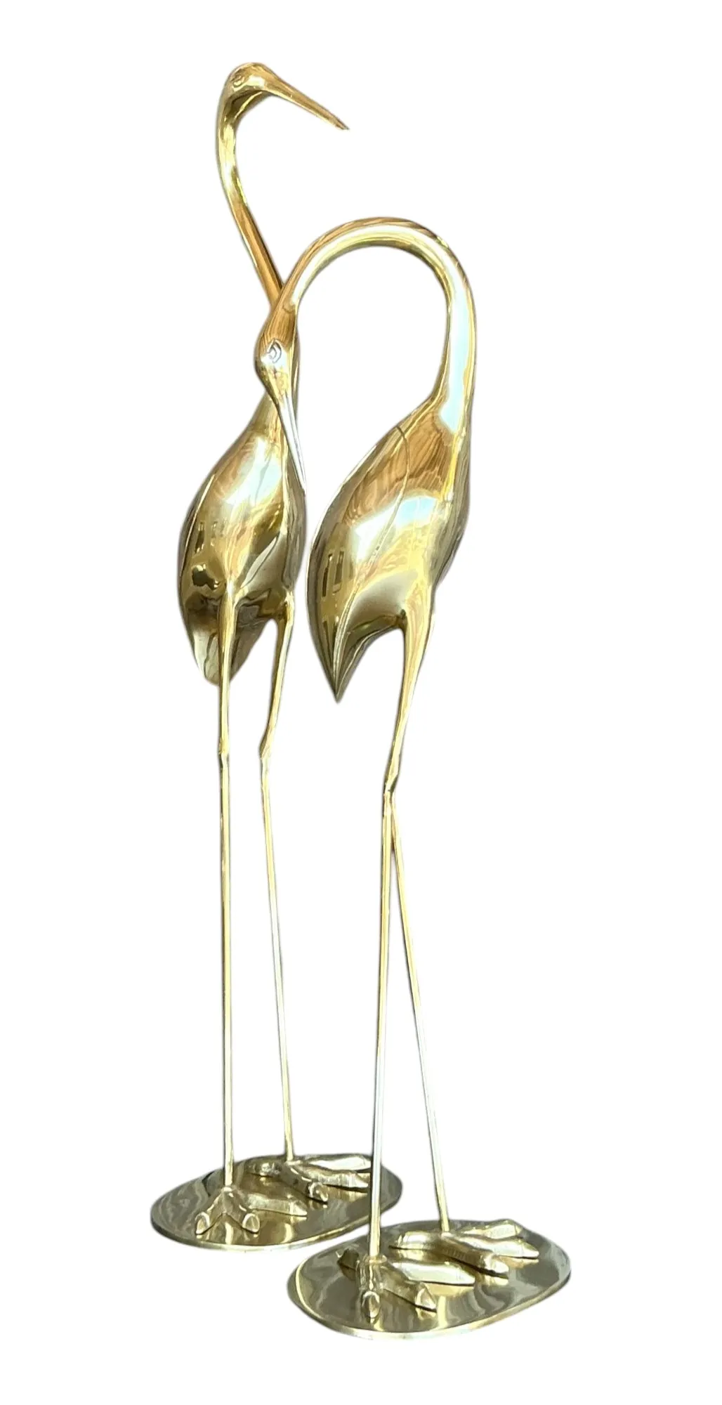 Vintage Boho Polished Brass Cranes- A Pair