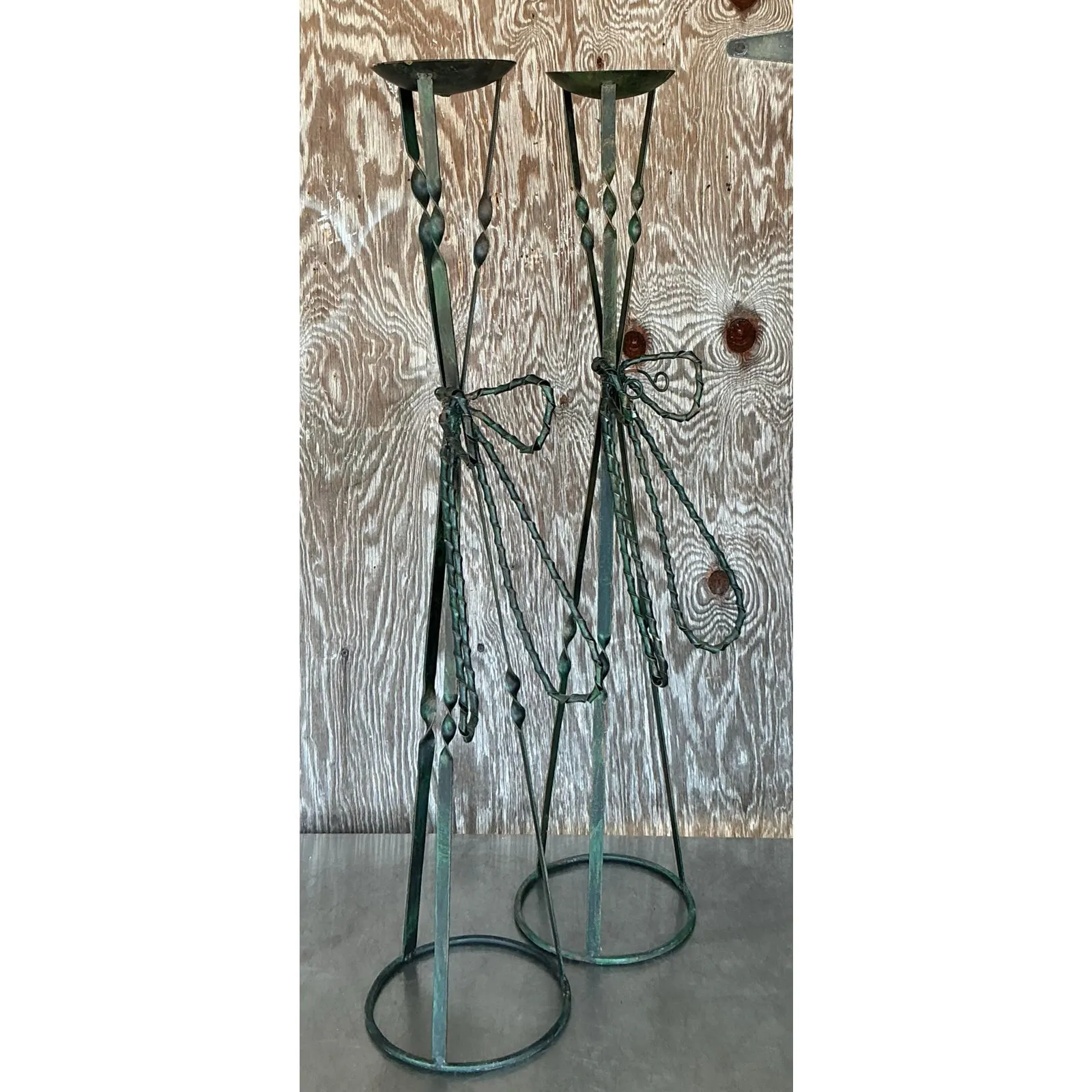 Vintage Boho Wrought Iron Bow Candlesticks- A Pair — additional photo 2