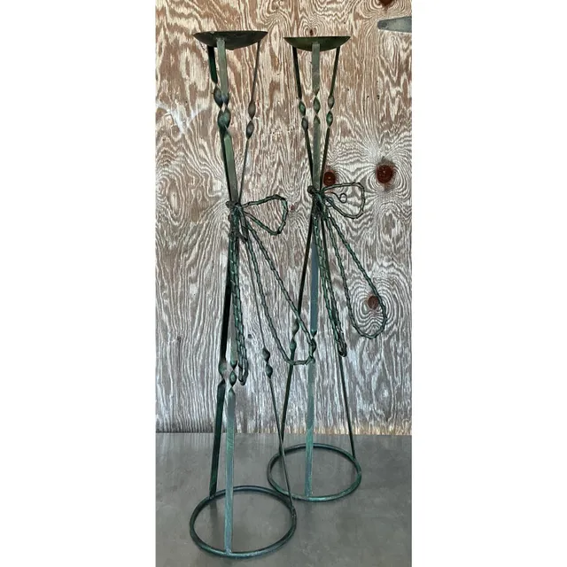 Vintage Boho Wrought Iron Bow Candlesticks- A Pair — additional photo 2