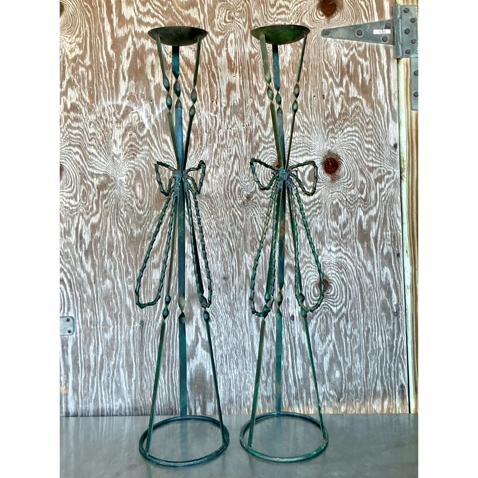 Vintage Boho Wrought Iron Bow Candlesticks- A Pair — additional photo 3