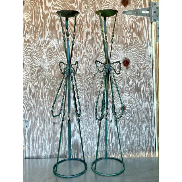 Vintage Boho Wrought Iron Bow Candlesticks- A Pair — additional photo 3