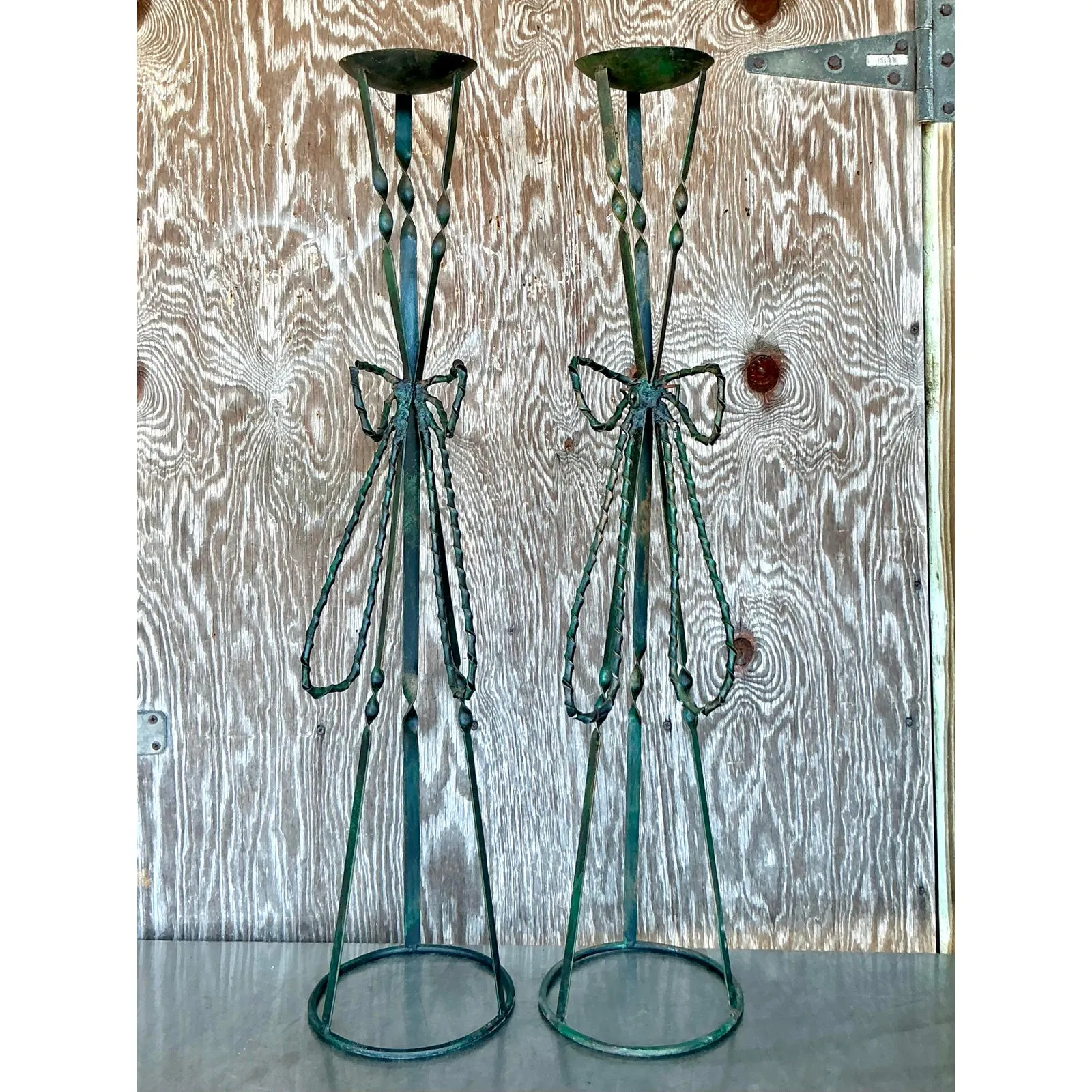 Vintage Boho Wrought Iron Bow Candlesticks- A Pair — additional photo 5