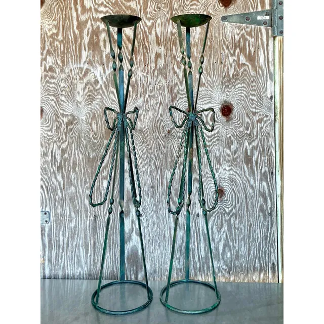 Vintage Boho Wrought Iron Bow Candlesticks- A Pair — additional photo 5