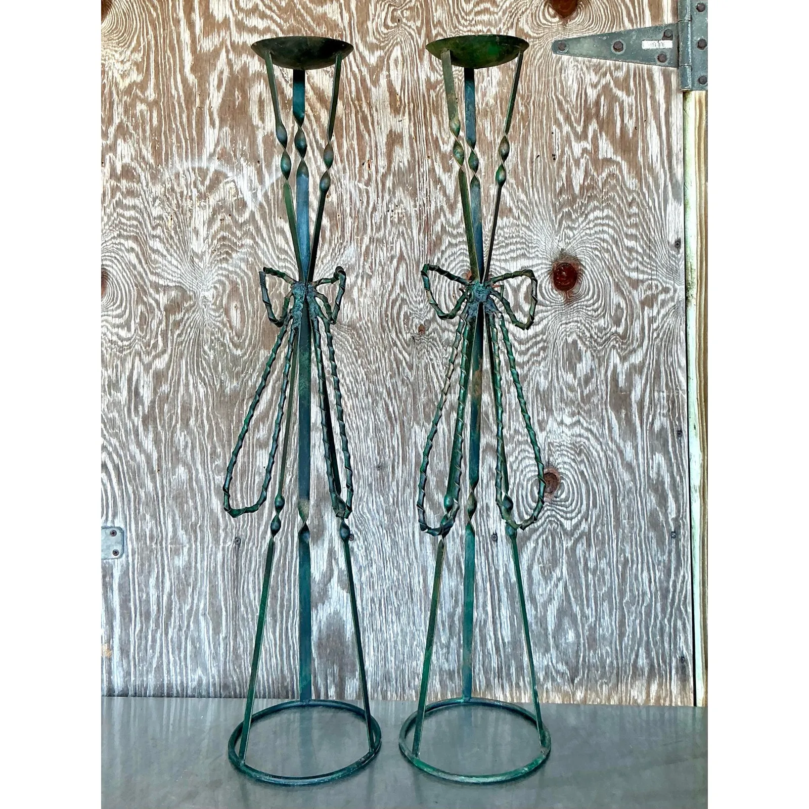 Vintage Boho Wrought Iron Bow Candlesticks- A Pair — additional photo 6
