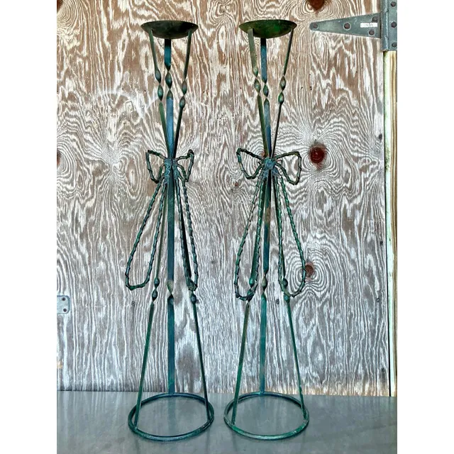 Vintage Boho Wrought Iron Bow Candlesticks- A Pair — additional photo 6
