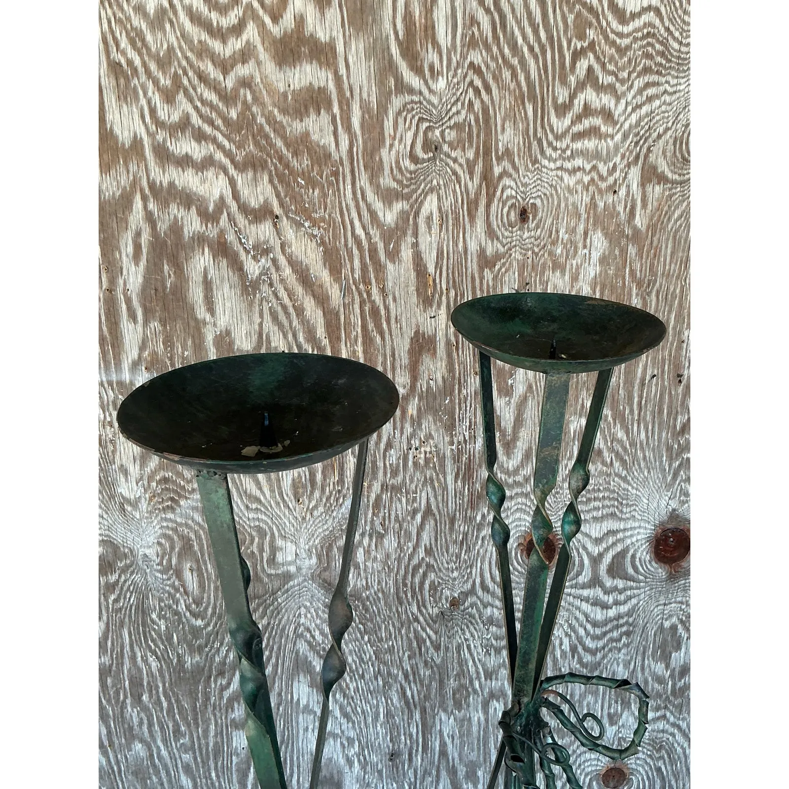 Vintage Boho Wrought Iron Bow Candlesticks- A Pair — additional photo 7